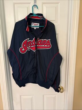 MLB Cleveland Indians Navy Blue and Red Jacket